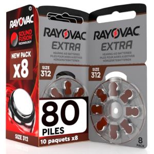 80 Piles pour appareils auditifs Rayovac Extra 312. - 10 Ampoules de 8 Piles (Eurocali, neuf)