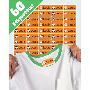 LabelTiger&reg; &Eacute;tiquettes Autocollantes Personnalis&eacute;es pour Enfants - 60 Pi&egrave;ces - Aucun Repassage Requis, R&eacute;sistantes &agrave; la Machine &agrave; Laver - Id&eacute;ales pour Cr&egrave;che, &Eacute;cole, V&ecirc;tements & Objets - Orange (MELU Kids, neuf)