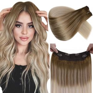 LaaVoo Extension Fil Cheveux Naturel Blayage Brun Blonde Extension Cheveux Naturel Fil Invisible Ombre Brun Clair a Blonde Cendrée et Blond Platine 30cm 80g Extension Cheveux Naturel #8/18/60 (Laavoo, neuf)