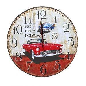 LOHAS Home 30cm Vintage Horloge Murale Rustique, silencieuse en Bois Cadran Horloge minuteur pour la Maison Salon Chambre Bureau Café Bar Decor (Voiture Rouge Vintage) (LinkingArk EU, neuf)