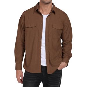 MoFiz Chemise en Velours Côtelé Homme Veste Chemise Boutonnée à Manches Longues Chaude Décontracté Haut Automne Hiver avec Poches Marron EU XL (ARKE1688, neuf)