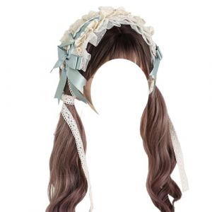 Lolita Coiffe, Bandeau Lolita, Bandeau for femmes Lolita large bandeau en dentelle oreilles d'ours bandeau accessoires de cheveux avec bandeau de cheveux arc(Green Headband) (Morty Bazaar, neuf)