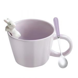 BigNoseDeer Jolies tasses en forme de lapin de P&acirc;ques avec lapin 3D &agrave; l'int&eacute;rieur - Tasse &agrave; caf&eacute; en c&eacute;ramique avec cuill&egrave;re - Cadeau de P&acirc;ques pour femmes et enfants - 355 ml (violet) (Lcc International, neuf)