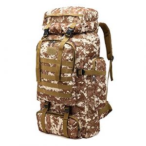 Kabxhueo Sac à dos de randonnée homme 60L-80L sac à dos militaire tactique étanche sac à dos de survie MOLLE grand sac a dos randonnee voyage pour l'escalade, le camping, le chasse,Desert Camouflage (Rozhuhro Home, neuf)