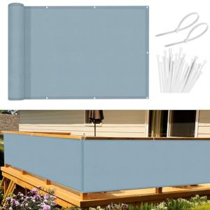Sunnylaxx Brise Vue Balcon Bleu Clair 90x600 cm, Cache Brise Balcon pour Jardin Exterior PES, avec Trous et Serre câbles, UV Résistant (QiangeEUDS, neuf)