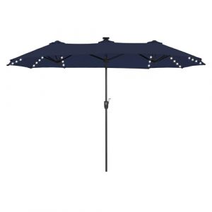 PHI VILLA Parasol de Jardin Ext&eacute;rieur,2x3,8m Parasol Double Face Rectangulaire avec LED Lampe et Manivelle,Protection Solaire pour Terrasse, R&eacute;sistant &agrave; l'Eau,Anti au vent,Bleu Marine (PHI VILLA-EU, neuf)