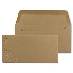 Lot de 100 enveloppes en papier kraft avec étoiles métallisées – DIN long – Doré – Pluie d'étoiles gaufrée – Couleur : marron – Fermeture humide – 120 g/m² – 110 x 220 mm – Idéal pour Noël (GUSTAV NEUSER GmbH, neuf)