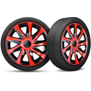 Moltico Enjoliveur - Set de 4 Universel Enjoliveurs - Adapt&eacute; &agrave; Toutes Roues en Acier - Enjoliveurs pour Auto - Anneau de S&eacute;curit&eacute; R&eacute;glable - 16 Pouces - Rouge-Noir (Moltico-Shop, neuf)