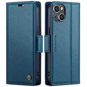 QLTYPRI Coque pour iPhone 13/iPhone 14 Etui avec [RFID Blocage], Housse en Premium Cuir Pochette Portefeuille Rabat Clapet Case Porte Carte Magn&eacute;tique &Eacute;tui pour iPhone 14/13 - Bleu (zhihen, neuf)