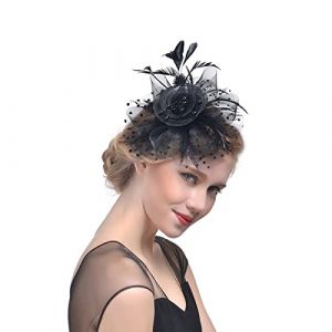 Fascinator Chapeau, Chapeau Fascinator pour Femme, Chapeau de Fascinateur en Voile Maill&eacute; et Plumes, Plume Mariage Dames Day Bandeau et Clip Cocktail Tea Party Chapeau pour Fille et Femmes, Noir (IBRAVE, neuf)