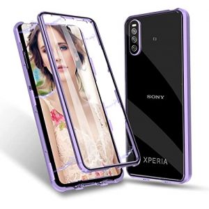 Gypsophilaa Coque pour Sony Xperia 10 V Adsorption Magn&eacute;tique Tech Housse 360 Degr&eacute;s Protection &Eacute;tui Antichoc Cadre Aluminium Verre Tremp&eacute; Aimant Fort M&eacute;tal Flip Cover,Violet (Gypsophilaa, neuf)
