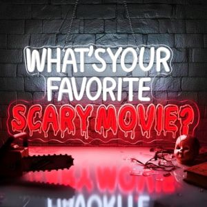 Lxmoneon What's Your Favorite Scary Movie Enseigne lumineuse, lumi&egrave;re n&eacute;on LED &agrave; intensit&eacute; variable USB, style gothique, id&eacute;ale pour une chambre, un bar ou une f&ecirc;te d'Halloween (HANXIANG-EU, neuf)