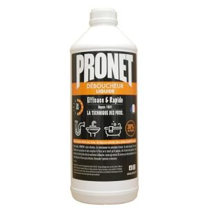 PRONET - Déboucheur Canalisations Liquide puissant - Soude à 30% - Action rapide 30min - Tous types de canalisations - Idéal eau stagnante et écoulement difficile - Compatible fosse septique - 1 L (La manufacture PRONET, neuf)