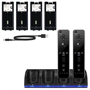 Station de Chargeur de Contrôleur Wii, Station de Chargeur de Contrôleur 4 en 1 avec Batterie Rechargeable 4 Pièces 2800mAh pour Télécommande de Jeu Wii / Wii U (DaMohony_StoreEU, neuf)