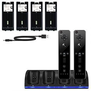 Station de Chargeur de Contrôleur Wii, Station de Chargeur de Contrôleur 4 en 1 avec Batterie Rechargeable 4 Pièces 2800mAh pour Télécommande de Jeu Wii/Wii U (Oenbopo_StoreEU, neuf)