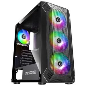 EMPIRE GAMING - Boitier PC Gamer Ruby - ARGB Moyenne Tour ATX, mATX, ITX - Façade Mesh - Paroi Latérale en Verre Acrylique - 4 Ventilateurs 3 Pins 5 Volts LED RGB Adressable 120 mm - MB Sync - Noir (OptimumWay France, neuf)