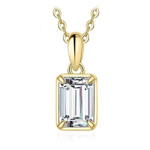 JewelryPalace Collier Solitaire Argent 925 Diamant Simulé Fiançailles Mariage Plaqué Or Simple 45CM, Pendentif Zirconium Taille Rectangle Promise Chaines Bijoux, Classique Ensemble Bijoux (jewelrypalace, neuf)