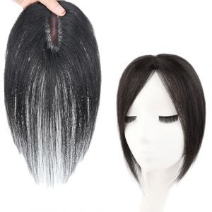 Topper For Cheveux Naturels Noirs for Femmes 100% Postiches Humains Perruques À Clip De Base 9 X 10 Cm for Légère Perte De Cheveux/cheveux Clairsemés/cheveux Gris (冬夏小店, neuf)