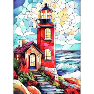 KEYIFA Diamond Painting 5D Complet Phare, Peinture Diamant Adulte Art Accessoires, DIY Vitrail Cristal Art Toile Peinture Kit Diamant Painting, Murale Décoration 30x40cm (WEIXINDA, neuf)