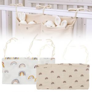 2 Pièces Organiseur Lit Suspendu Bébé, Sac Rangement pour Lit Bébé, Pochette Rangement Berceau, Organisateur Berceau avec 2 Poches pour Stockage Vêtements Couches Jouets (Arc-en-ciel) (Anilalowbility, neuf)