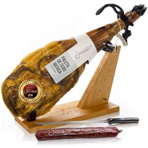 Jambon Pata Negra (&Eacute;paule) 4&ndash;4,5 Kg, Support Jambon Cru Entier, Couteau & Chorizo &ndash; Affinage Long, Texture Fondante, Ar&ocirc;mes Intenses - Jambon Iberique Tapas, F&ecirc;tes, Cadeaux &ndash; Charcuterie Espagnole (JAMONPRIVE, neuf)