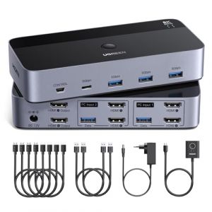 UGREEN Switch HDMI KVM 2 Entr&eacute;es 2 Sorties 8K 60Hz Double Affichage Commutateur KVM avec 4 Ports USB 3A1C 5Gbps pour Clavier Souris Disque Dur Contr&ocirc;leur de Bureau C&acirc;bles HDMI 2.1 Inclus (UGREEN GROUP LIMITED UK, neuf)