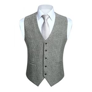 HISDERN Gilet Costume Homme Mariage Gris Clair Formel Classique Coton Gilets Sans Manche Vintage Casual Couleur Unie Gris Fête Business 3XL (hisdern, neuf)