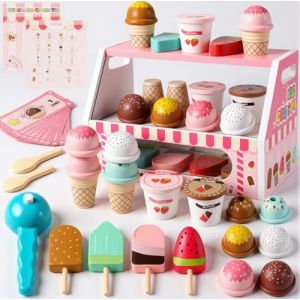 Lovchil Glacier en Bois pour Enfant, Glaciere Jouet avec Stand de Glace, Aliments en Bois, Aliments &agrave; Jouer, Jeu de R&ocirc;le &Eacute;ducatif, Montessori, Cadeau pour gar&ccedil;ons et Filles de 3 4 5 6 7 Ans, No&euml;l (DORA ERNESTO  INVESTMENT LTD, neuf)