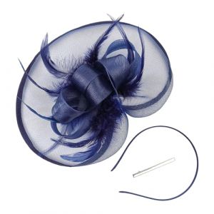 &Eacute;l&eacute;gant chapeau bibi pour femme - Chapeau bibi avec voile et bandeau - Pour mariage, th&eacute;, cocktail, f&ecirc;te (bleu marine, 34 cm) (jksmyx, neuf)