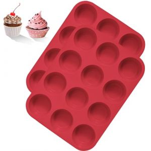 BASVII 2 Pièces Moule Silicone Patisserie, 12 Moules à Cupcakes et Muffins Antiadhésif pour Gâteaux, Tartelette, passe au lave-vaisselle (Rouge) (STORE TOMASHEVSKII MAKSIM S.R.L., neuf)