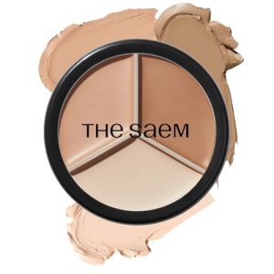 THESAEM Cover Perfection Triple Pot Concealer - Correcteur 3 couleurs avec couvrance totale - Teinte Beige Naturel pour couvrir les imperfections, taches, illuminateur & contouring, 02 Contour Beige (the SAEM EU, neuf)