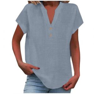 Promo du Jour Vente Flash Tee Shirt Femme Kaki Chemisier Court Blanc Manches Courtes Mode Hiver 2025 Chemise Americaine T Annee 80 Boutonne Haut Col V Blouse Manche Chauve Souris Long Oversize (Uwdiohq, neuf)