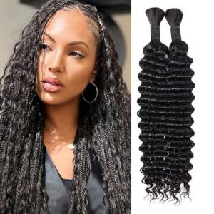 Human Braiding Hair for Boho Braids 18 Inch 100g Deep Wave Bulk Human Hair for Braiding No Weft 12A Curly Human Hair Extensions for Boho Braids 2 Bundle Wet and Wavy Human Hair (Ai Ka, neuf)