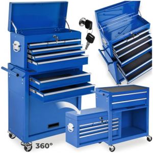 tectake® Chariot d'atelier Metallique Servante d'atelier Vide Trolley Professionnel 10 Compartiments spacieux Verrouillables Chariot a Roulette pour Rangement Atelier Garage - Bleu (TECTAKE FRANCE SAS, neuf)