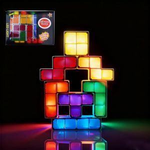 Nzkeuf Veilleuse Empilable LED, 7 Couleurs Tetris Lampe, Verrouillage par Induction, Puzzle 3D Veilleuse Induction Lampe pour Enfants, Adolescents, Gamers [Classe énergétique A] (rui da ling shou, neuf)