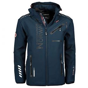 Geographical Norway Royaute Men Distribrands - Veste Softshell Homme Impermeable - Manteau Respirant À Capuche Outdoor - Blouson Coupe Vent Tactique Resistant Hiver (Marine_Noir 3XL) (Distribrands Corp, neuf)