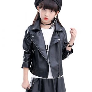 LSERVER Veste en Simili Cuir Zipper Manteau Court Veste Blazer à Manches Longues, Noir, 4-5 Ans(Taille Fabricant: 120) (sailimaiEU, neuf)