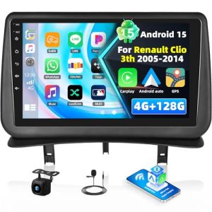 4+128G Autoradio Android 15 pour Renault Clio 3th 2005-2014 avec CarPlay Android Auto sans Fil, &Eacute;cran Tactile Incell 9" avec Autoradio Bluetooth 5.0, GPS, WiFi, FM/RDS,EQ+Cam&eacute;ra de Recul & MIC (xinshunhangdianpu, neuf)
