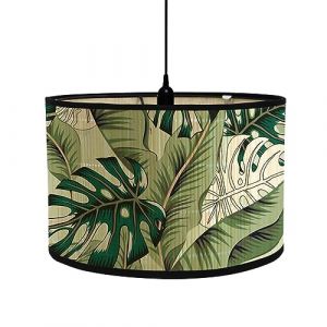 FANSU Abat-Jour en Tissu Classique Tambour Abat-jour, Tropical Fleurs Remplacement Abat, Jour Fait &agrave; la Main, pour Lampe de Table Suspension Lampe de Chevet Lampadaire (30x30x20cm,Plante monstera) (JINBO, neuf)