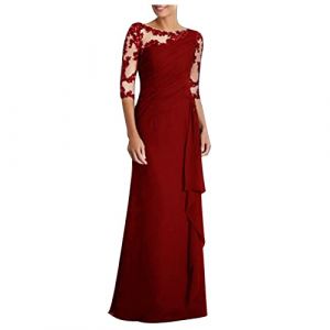 SYDUZAX Robe De Soirée Chic et Glamour Femme en Dentelle Robe de Cocktail pour Mariage Invité Robe Longue Femme Chic Et Elegant Sexy Noire Dentelle Robe Manches 3/4 Robe Bal De Promo Slim Fit (Vnvf-Hnek, neuf)