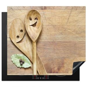 KitchenYeah© Protection Plaque Induction 60x52 cm Protege Deco Cuisine Cache Protège De Cuisson Accessoire Bois - Cuillères - Marron - Smiley (KitchenYeah, neuf)