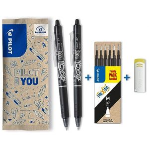 PILOT - Lot de 1 Frixion Ball Clicker + 1 Set de 3 recharges - Stylo r&eacute;tractable effa&ccedil;able &agrave; encre thermosensible - roller rechargeable et ergonomique - Bleu - Pointe moyenne (DIEI, neuf)