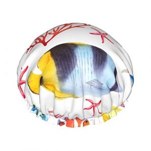 Bonnet de douche imperméable à motif de poisson sous-marin, bonnet de bain élastique pour cheveux, protection de l'environnement, bonnet de bain pour cheveux, double couche imperméable (MiddleWen, neuf)