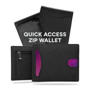 AKIELO Portefeuille RFID Blocage avec Compartiment &agrave; Fermeture &Eacute;clair pour Pi&egrave;ces et Coffret Cadeau &ndash; Porte Cartes &Eacute;l&eacute;gant avec Languette &ndash; Porte Monnaie Homme (Delta - Fermeture &Eacute;clair Noir) (AKIELO, neuf)