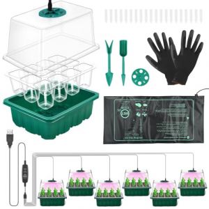 Towwoo Mini Serre pour Plantes, 6 PCS Mini Serre Interieur à 72 Cellules avec Lampe pour Plantes 8 LEDs et Tapis Chauffant pour Semis et Gants, Plateaux, Bacs à Semis (MANGANESE LEE LIMITED, neuf)