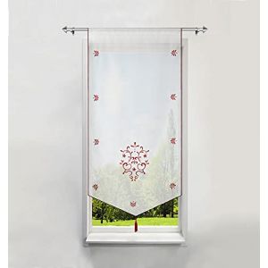 BAILEY JO Rideau Voilage Brise-bise en Polyester Broderie Fleurs Vin Rouge LxH/40x60CM avec Pompon Rideaux Courts Décoration de Fenêtre Chambre/Salle de Bain/Café/Cuisine (BAILEY JO, neuf)