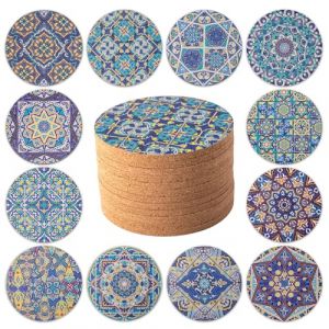 STARUBY 12 Pièces Dessous de Verre en liège, sous-Verres pour Boissons, sous Verres pour Table Basse, pour Une Décoration Absorbante dans la Cuisine ou la Salle à Manger de 10cm de Diamètre Bleu (Staruby EU, neuf)