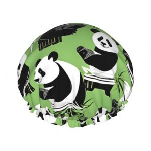 Bonnet de douche panda imprimé bambou pour femme, bonnet de bain réutilisable, bonnet de douche respirant, bonnet de douche réglable (PANGYJ2024, neuf)