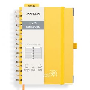 POPRUN Carnet de Notes Lign&eacute; A5 Spirale, Cahier Couverture rigide, Bullet Journal avec 141 Pages Num&eacute;rot&eacute;es, Papier 120 g/m&sup2;, &Eacute;tiquettes Autocollantes et 8 Feuilles D&eacute;tachables, Jaune clair-LYW (Time Works Wonders, neuf)