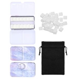 HUVZOR Bo&icirc;te d'aquarelle Vide, Bo&icirc;te de Peinture palettes, Petite bo&icirc;te m&eacute;tal Violet avec 14 Demi-Plans und Sac rangement, avec Palette de m&eacute;lange et Anneau de Pouce, Bo&icirc;te d'aquarelle de Voyage (Volumetech OU, neuf)